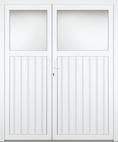 Außenansicht Doppeltür Nebeneingang asymmetrisch genutet Weiß