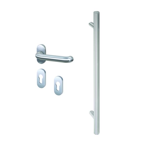 Edelstahl Stoßgriffset 800 mm (Silber, rund, 45° Befestigung)
