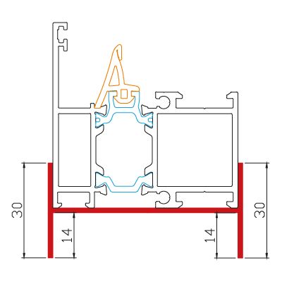T-Kopplungsprofil für Aluminium-Türen der Stärke 60 mm