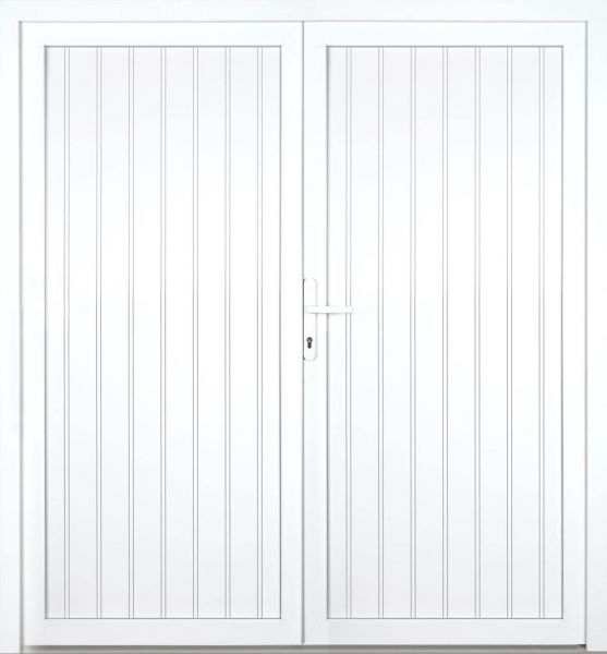 Außenansicht Doppeltür Nebeneingangstür symmetrisch genutet Weiß