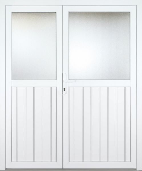 Außenansicht Doppeltür Nebeneingangstür asymmetrisch genutet Weiß