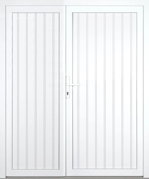 Außenansicht Doppeltür Nebeneingangstür asymmetrisch genutet Weiß